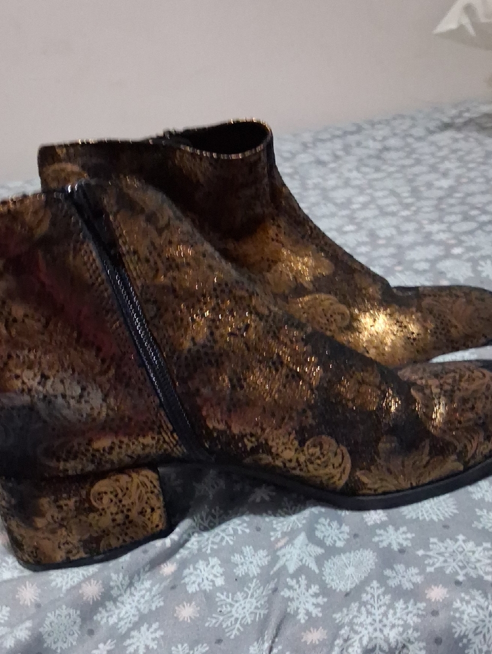 Vagabond Metallic Gold and Black Patterned Ankle Boots